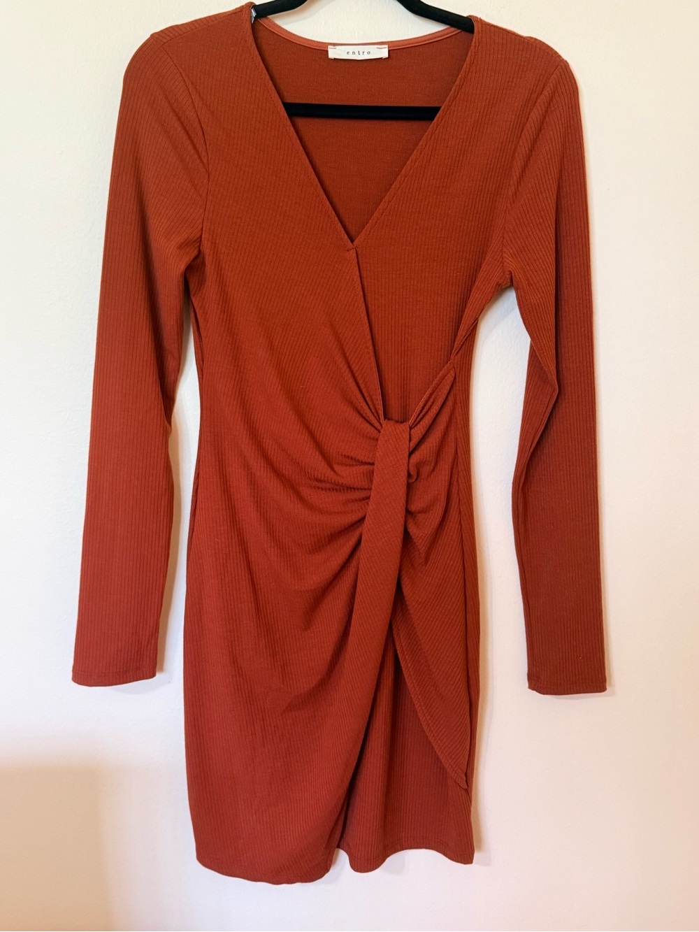 entro Rust Long-Sleeve Wrap Knot Dress (NWOT)